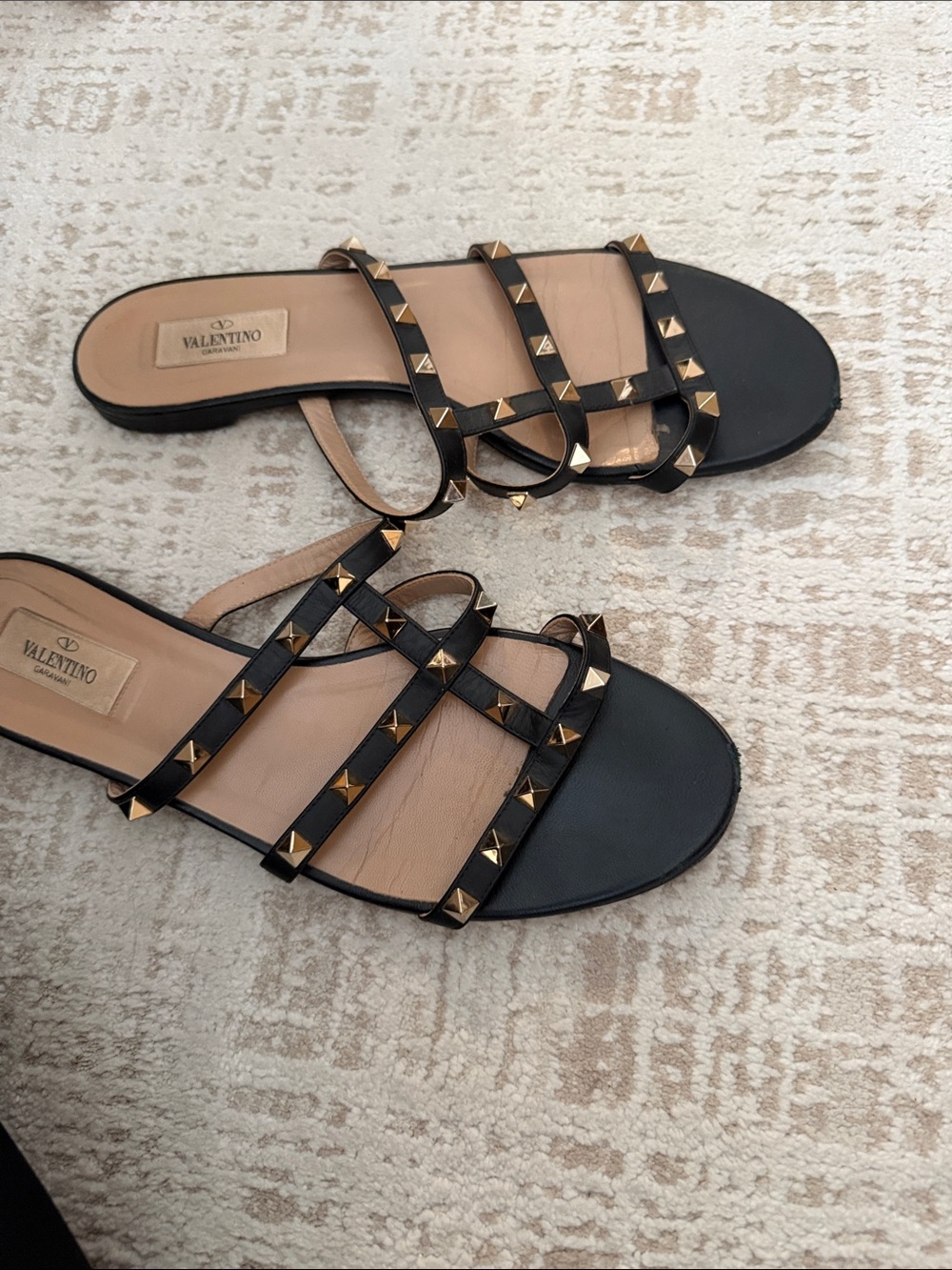 Valentino Black Leather Rockstud Multi-Strap Slide Sandals - Picture 6 of 6